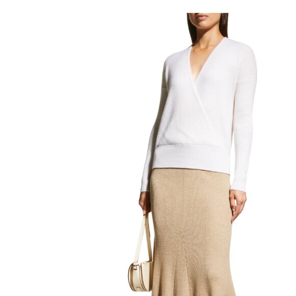 Neiman Marcus Women's Green Ribbed Faux Wrap Cashmere Sweater Size L - Picture 8 of 8